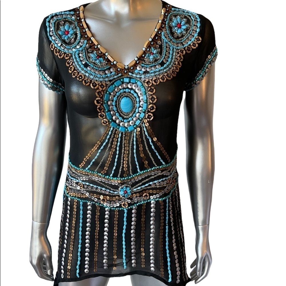 RARE Sheer One of a kind. Embellished . Beads sewn by hand. Intricate  Sz S/M